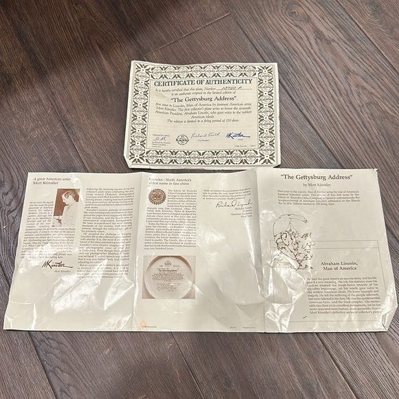 Knowles, "The Gettysburg Address", 1986, Lincoln Man of America Bradex Plate - Picture 9 of 9